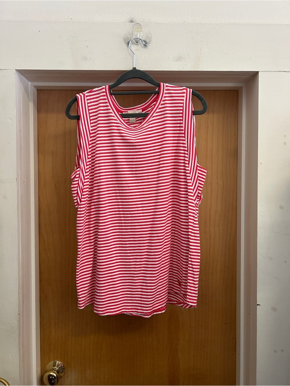 Michael MK Red White Stripe Sleeveless Top Tank - size XL Resort Wear Patriotic